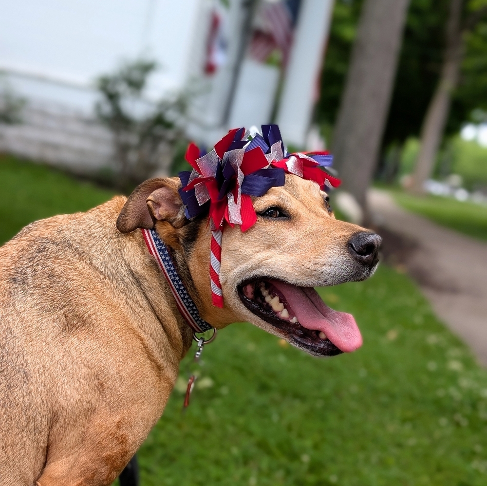 Patriotic Pom Pom Headband Red Silver Blue